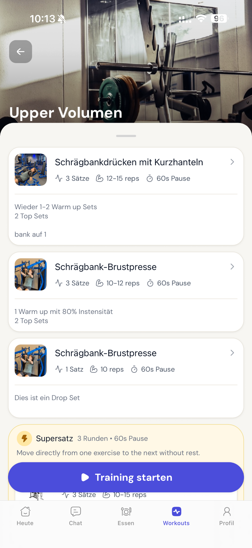 Trainingsplan in der App