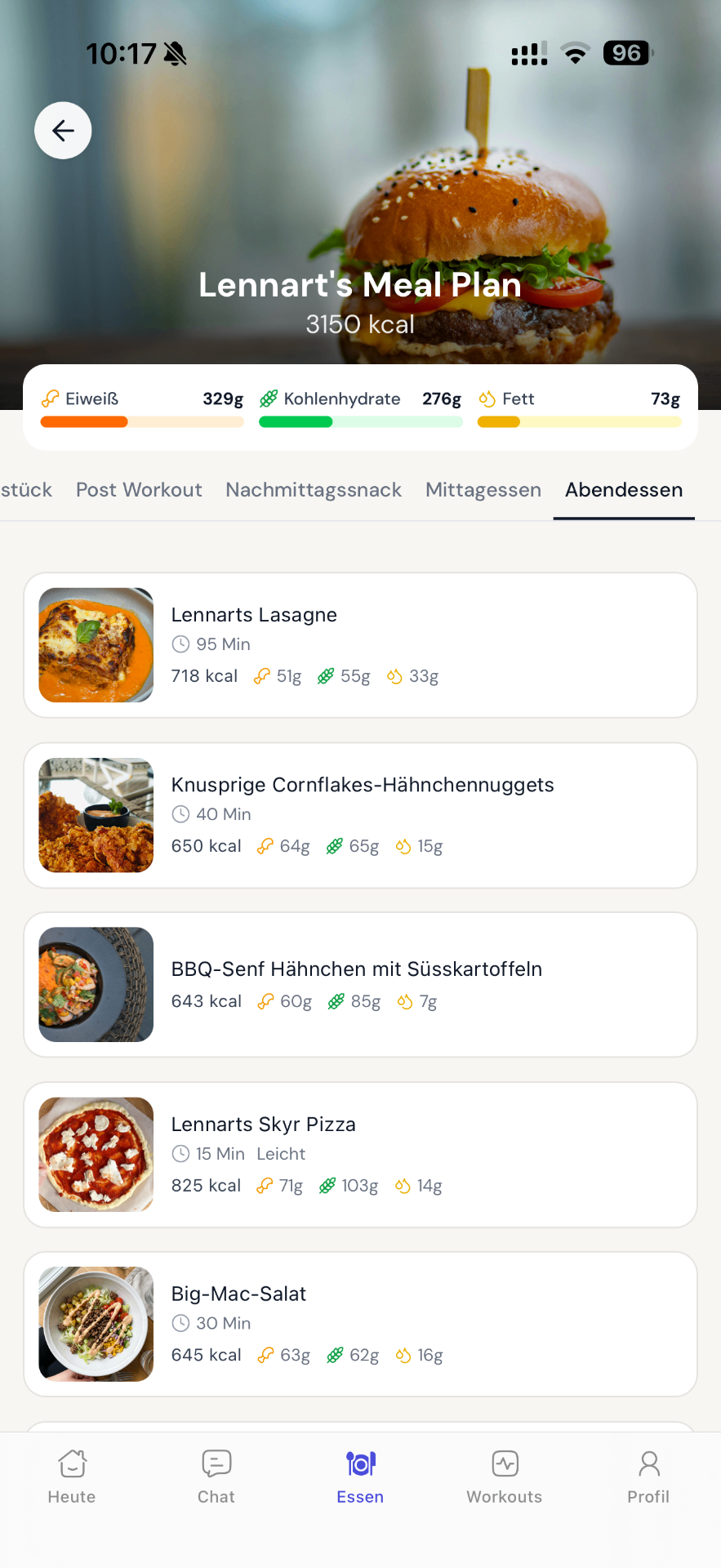 Ernährungsplan in der App